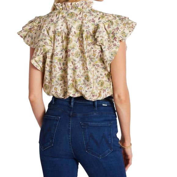 NEW BISHOP + YOUNG margarita poplin top in aster natural print - Picture 2 of 5
